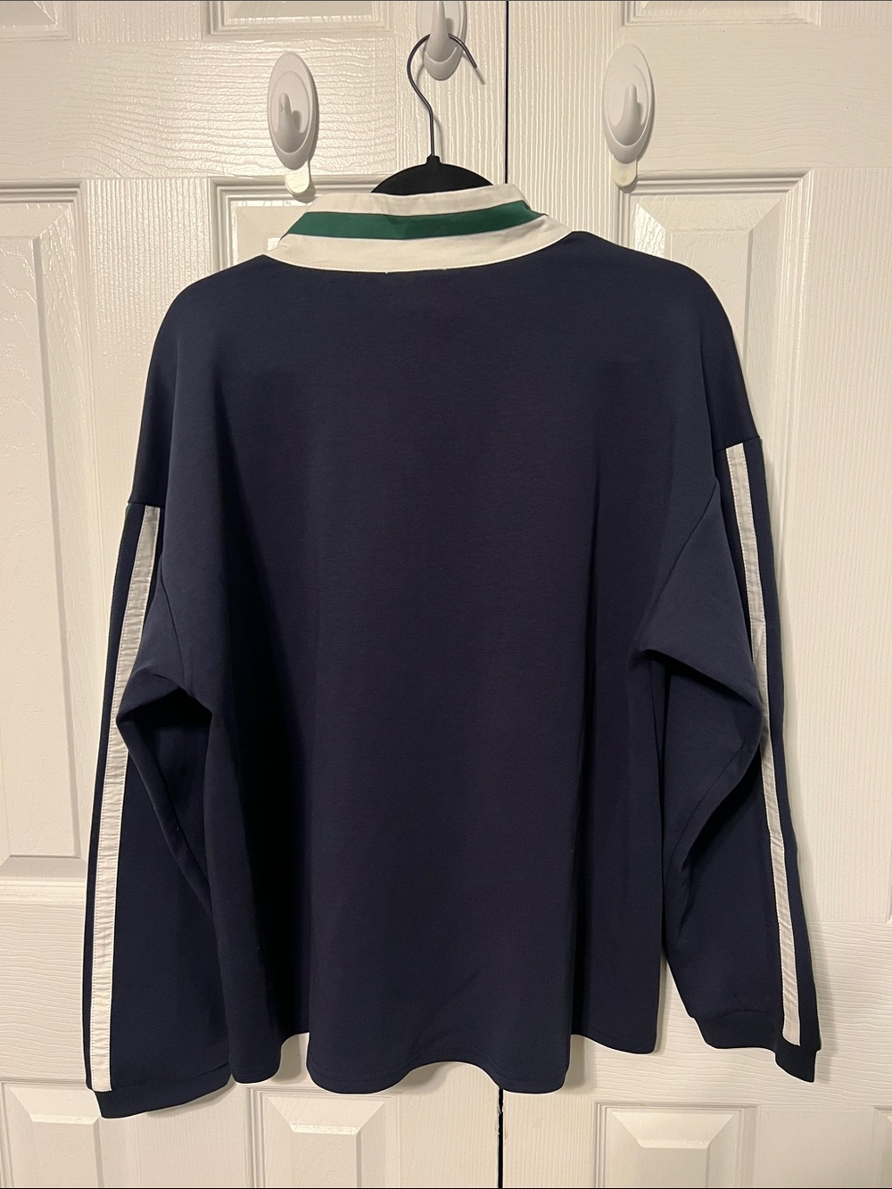 NWT JODIFL Navy Half Zip Pullover with Green & White Colorblock Trim Size Large - Picture 3 of 3